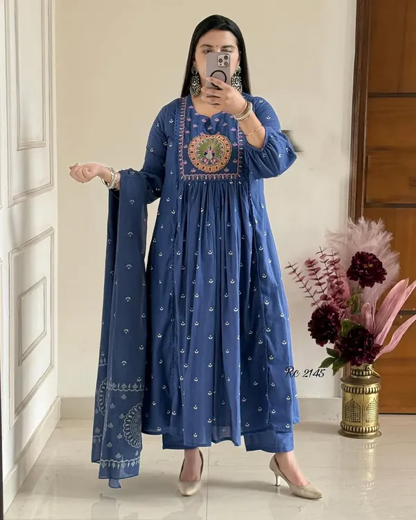 Blue_Embroidered_Anarkali_Suit_With_Peacock_Motif_And_Dupatta_Set