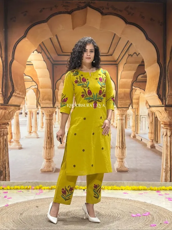 Vibrant_Yellow_Embroidered_Kurti_With_Matching_Pants