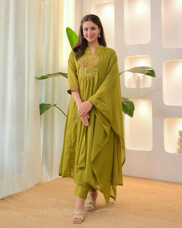 Olive_Green_Embroidered_Anarkali_Kurta_Set_With_Dupatta