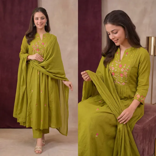Olive_Green_Embroidered_Anarkali_Kurta_Set_With_Dupatta