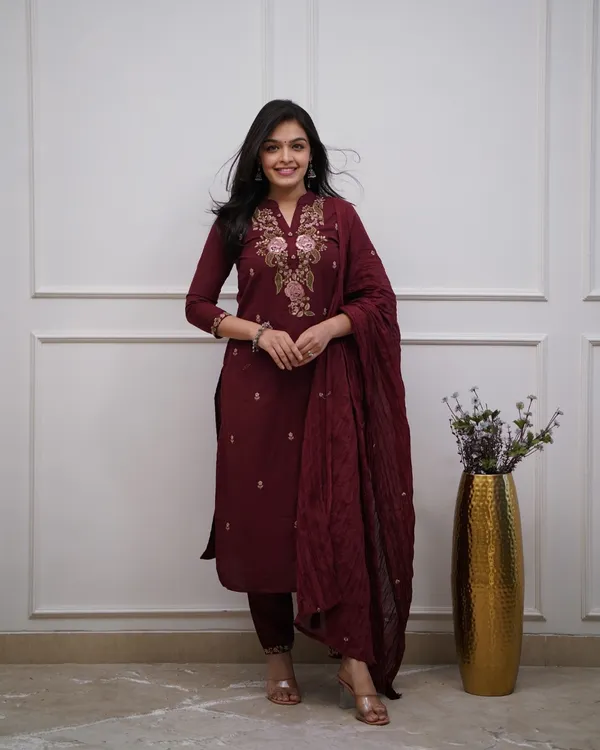 Maroon_Embroidered_Straight_Kurta_Set_With_Dupatta