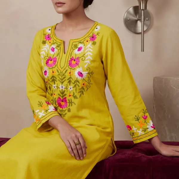 Bright_Yellow_Embroidered_Floral_Kurti_Set_With_Matching_Dupatta