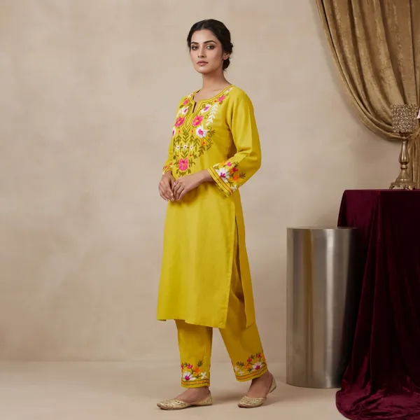 Bright_Yellow_Embroidered_Floral_Kurti_Set_With_Matching_Dupatta
