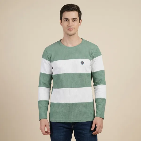 Green_And_White_Striped_Ribbed_Knit_Full_Sleeve_T-Shirt