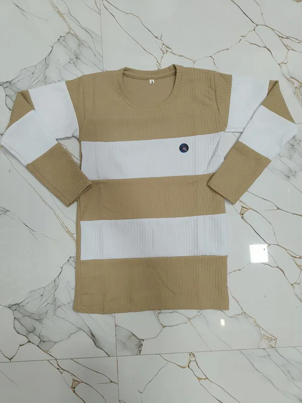 Men'S_Striped_Full_Sleeve_T-Shirt_-_Beige_And_White