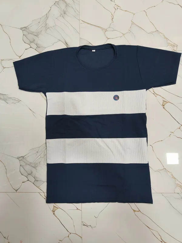 Navy_Blue_And_White_Striped_Half_Sleeve_Round_Neck_T-Shirt