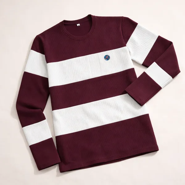Maroon_And_White_Striped_Long_Sleeve_T-Shirt_For_Men