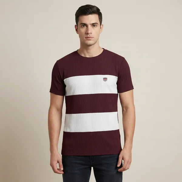 Maroon_&_White_Striped_Half_Sleeve_T-Shirt