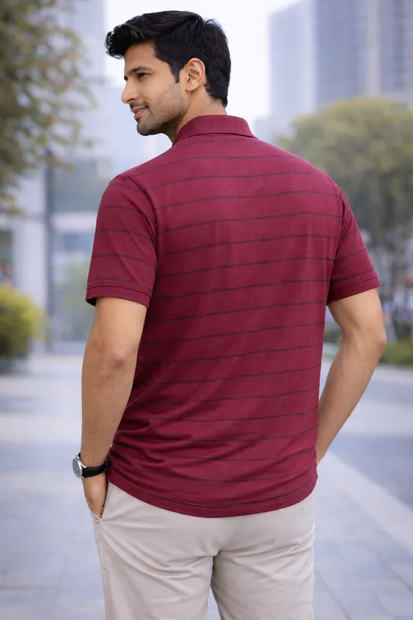 Men'S_Maroon_Color_Block_Polo_T-Shirt_With_Zip_Collar