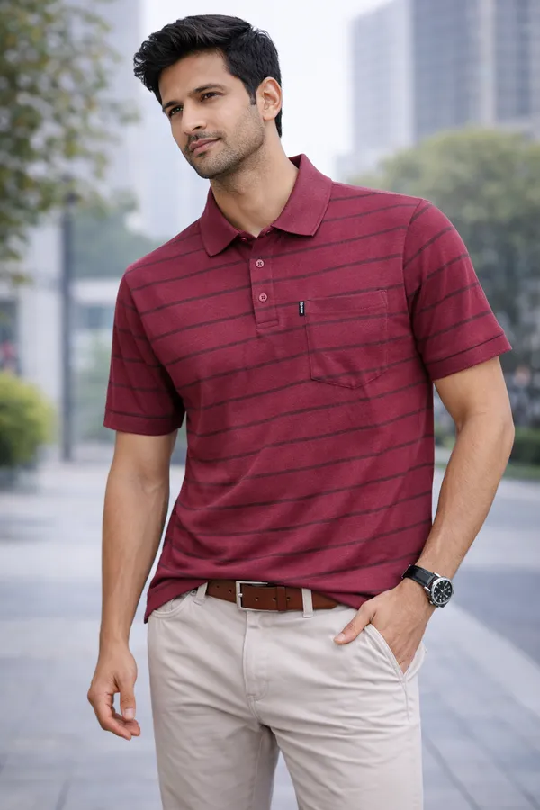 Men'S_Maroon_Color_Block_Polo_T-Shirt_With_Zip_Collar