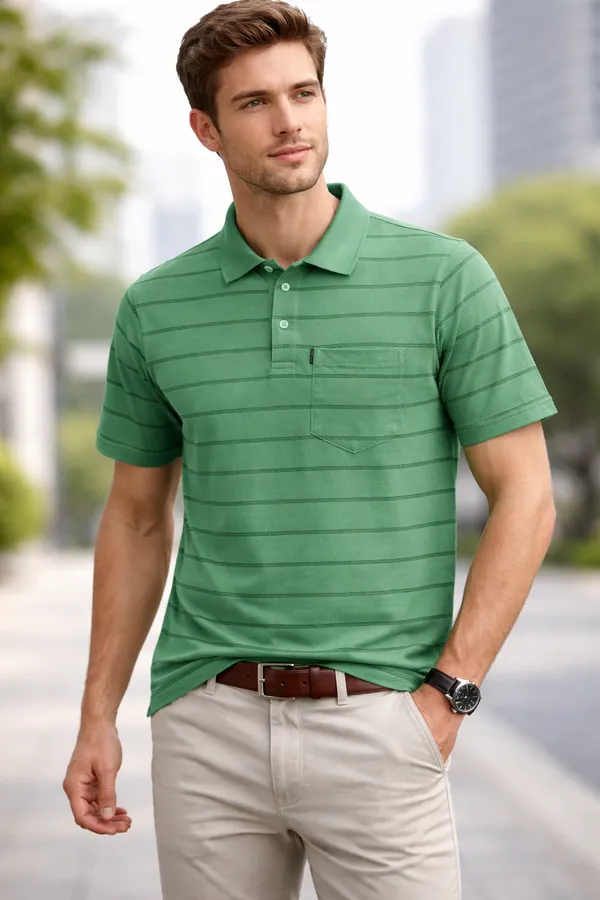 Men'S_Green_Block_Polo_T-Shirt_With_Zip_Collar