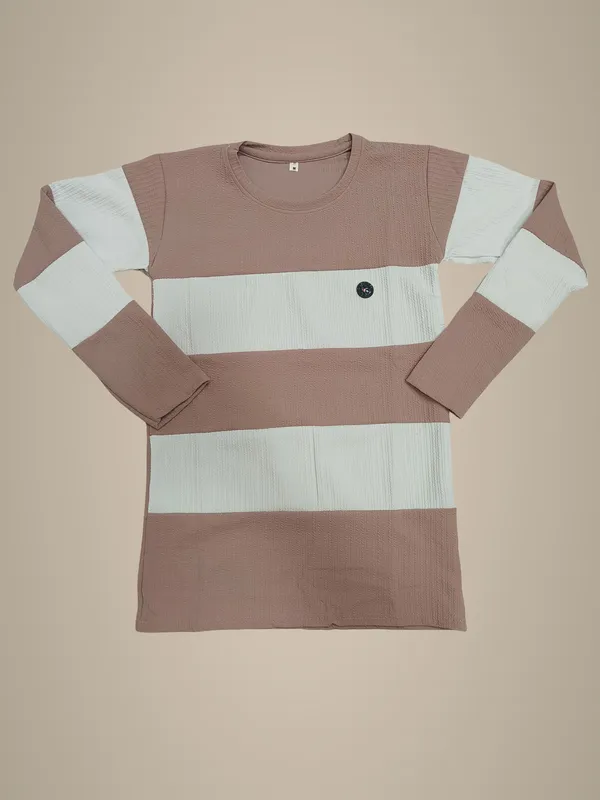 Striped_Full_Sleeve_T-Shirt_For_Men_-_Brown_&_White
