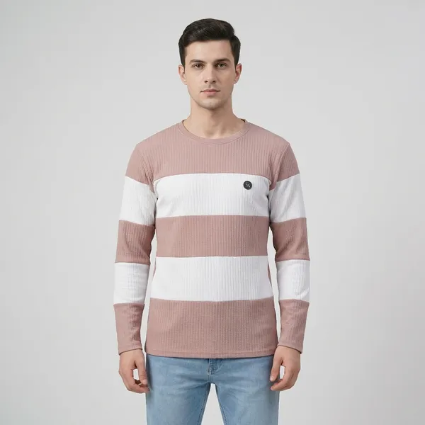 Striped_Full_Sleeve_T-Shirt_For_Men_-_Brown_&_White