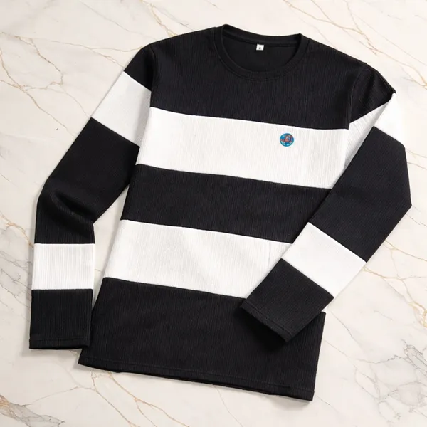 Black_And_White_Striped_Long_Sleeve_T-Shirt_With_Emoji_Badge
