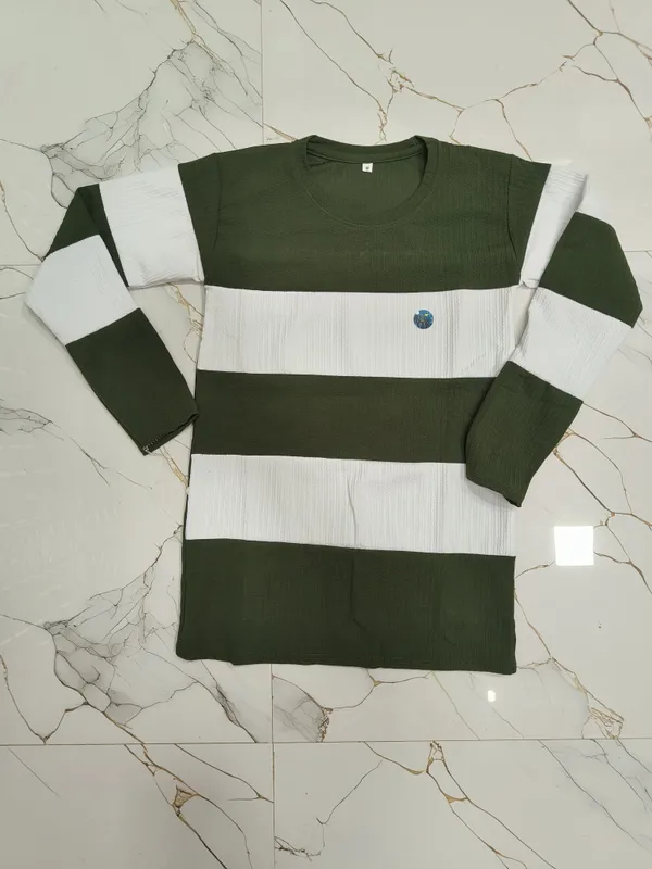 Striped_Long_Sleeve_T-Shirt_For_Men_-_Olive_Green_And_White