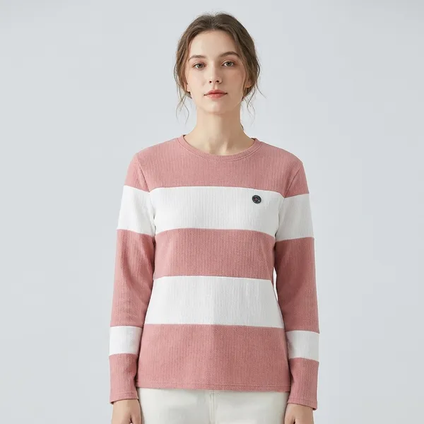 Pink_And_White_Striped_Long_Sleeve_T-Shirt_For_Women
