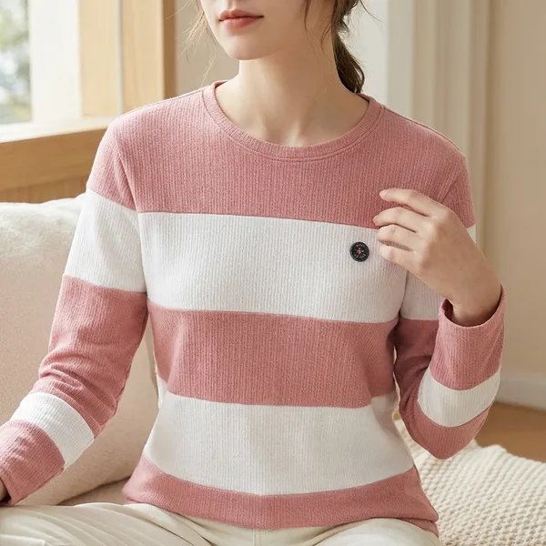 Pink_And_White_Striped_Long_Sleeve_T-Shirt_For_Women