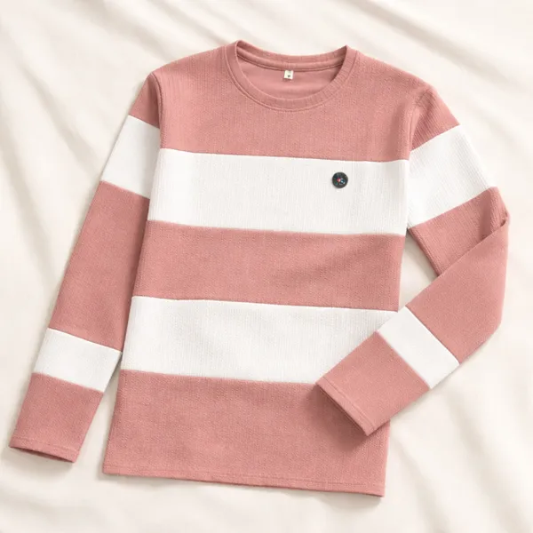 Pink_And_White_Striped_Long_Sleeve_T-Shirt_For_Women