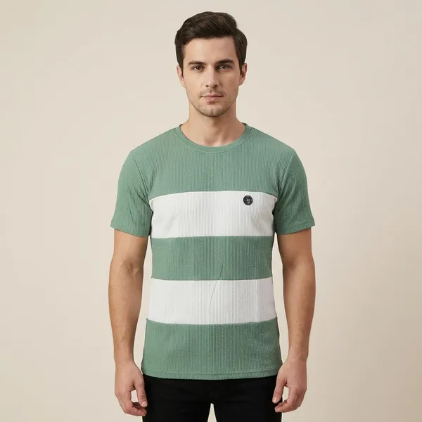 Green_And_White_Striped_Ribbed_T-Shirt_For_Men