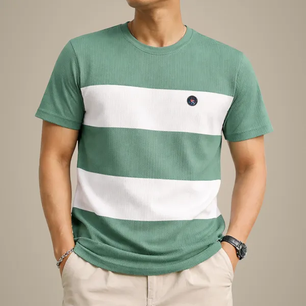 Men'S_Striped_Half_Sleeve_T-Shirt_-_Green_&_White
