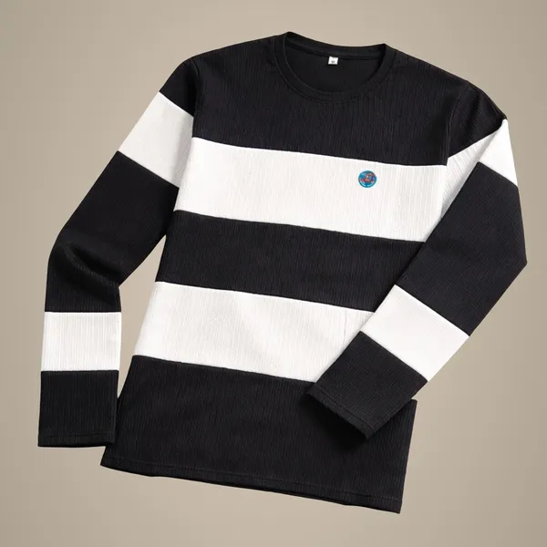 Black_And_White_Striped_Long_Sleeve_T-Shirt_With_Emoji_Badge