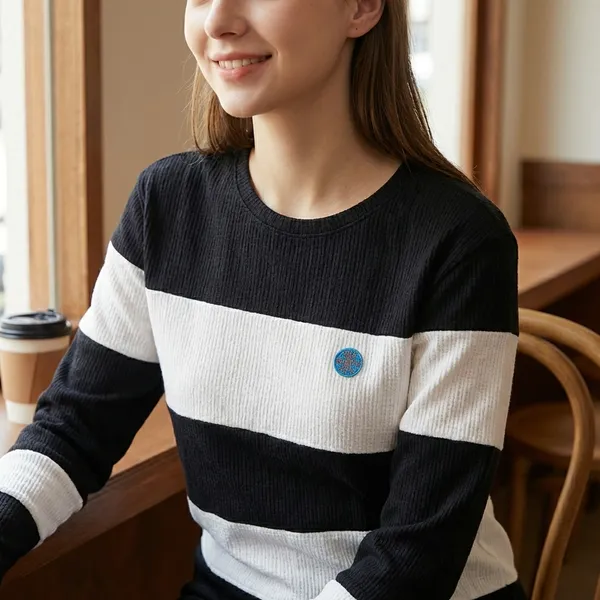 Black_And_White_Striped_Long_Sleeve_T-Shirt_With_Emoji_Badge