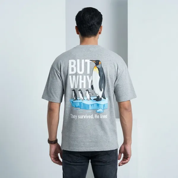 Men'S_Grey_Hip_Hop_Penguin_Print_Looper_T-Shirt_-_Down_Shoulder_Style