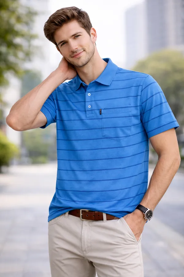 Men'S_Long_Sleeve_Striped_Polo_T-Shirt_With_Half_Zip_-_Dusty_Pink