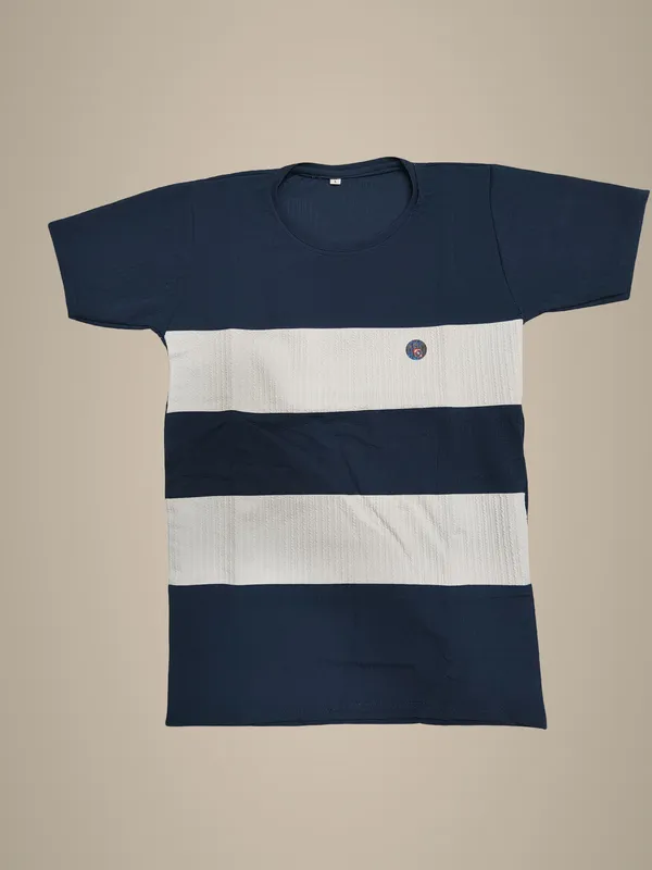 Navy_Blue_And_White_Striped_Half_Sleeve_Round_Neck_T-Shirt