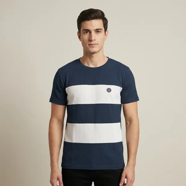 Navy_Blue_And_White_Striped_Half_Sleeve_Round_Neck_T-Shirt