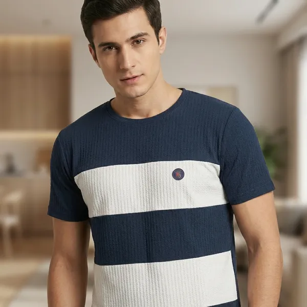 Navy_Blue_And_White_Striped_Half_Sleeve_Round_Neck_T-Shirt