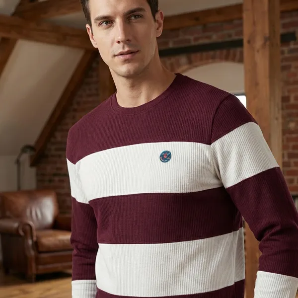 Maroon_And_White_Striped_Long_Sleeve_T-Shirt_For_Men