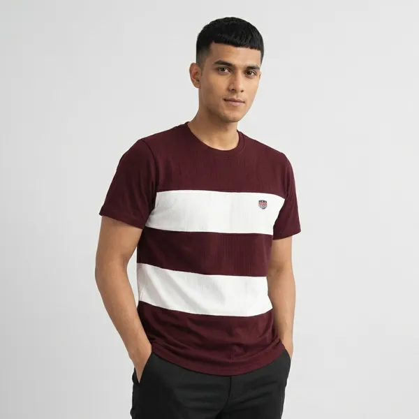 Men'S_Maroon_And_White_Striped_Cotton_T-Shirt_With_Chest_Pocket