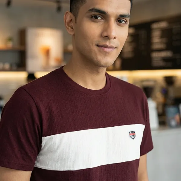 Men'S_Maroon_And_White_Striped_Cotton_T-Shirt_With_Chest_Pocket