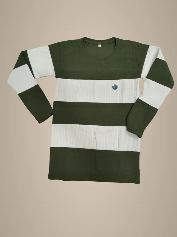 Striped_Long_Sleeve_T-Shirt_For_Men_-_Olive_Green_And_White