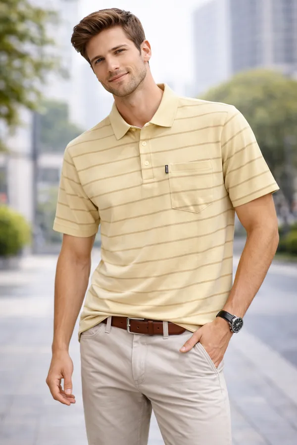 Men'S_Sage_Butter_Yellow_Polo_T-Shirt_With_White_And_Black_Chest_Stripes