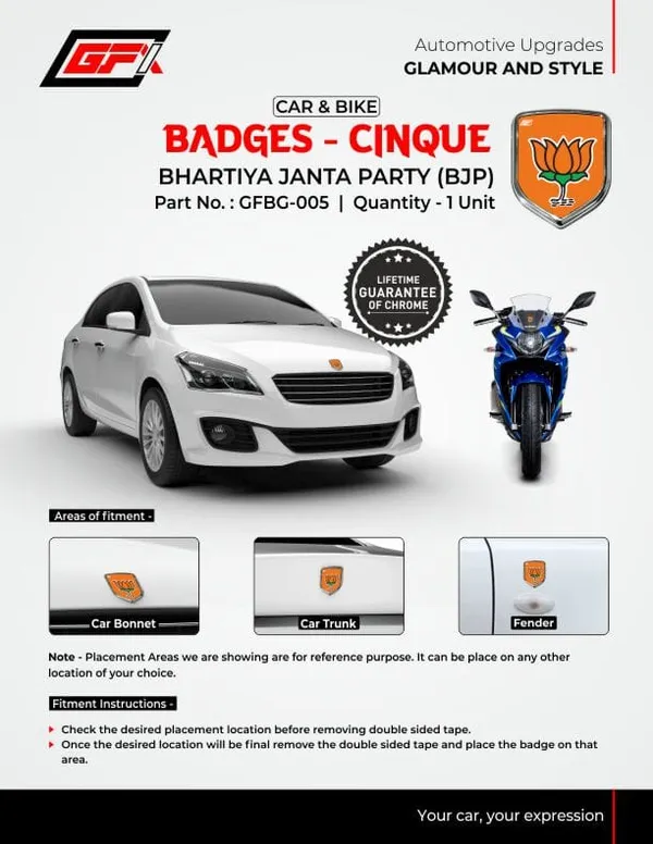 Bjp_Lotus_Badge_Chrome_Finish_Political_Party_Emblem_For_Car_And_Bike