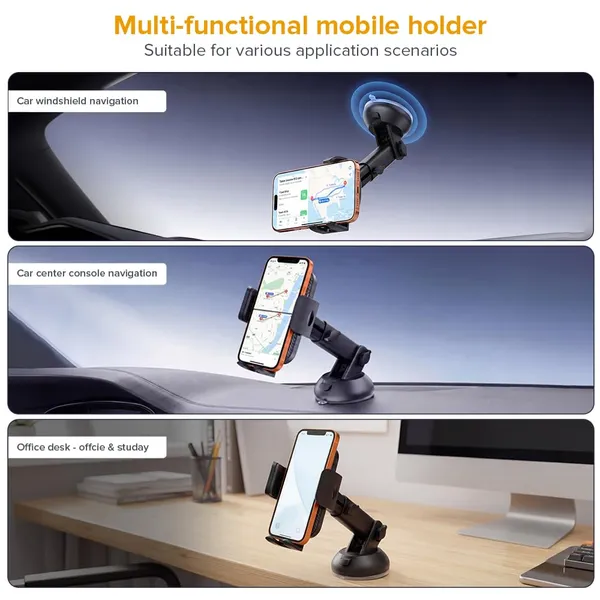 STELLAR_DRIVE_Car_Mobile_Phone_Holder,_Stand_for_Dashboard_&_Windshield_with_Strong_Suction_Cup,_360°_Rotation_Adjustable_Arm,_One_Hand_Operation,_Compatible_with_4_to_7_inch_Devices_(Black)