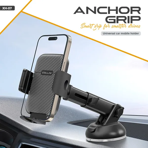STELLAR_DRIVE_Car_Mobile_Phone_Holder,_Stand_for_Dashboard_&_Windshield_with_Strong_Suction_Cup,_360°_Rotation_Adjustable_Arm,_One_Hand_Operation,_Compatible_with_4_to_7_inch_Devices_(Black)