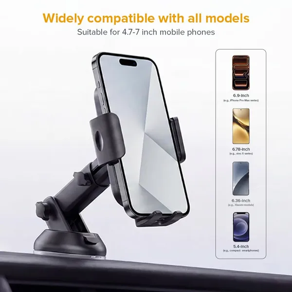 STELLAR_DRIVE_Car_Mobile_Phone_Holder,_Stand_for_Dashboard_&_Windshield_with_Strong_Suction_Cup,_360°_Rotation_Adjustable_Arm,_One_Hand_Operation,_Compatible_with_4_to_7_inch_Devices_(Black)