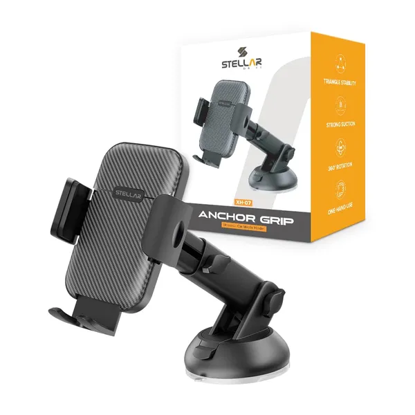 STELLAR_DRIVE_Car_Mobile_Phone_Holder,_Stand_for_Dashboard_&_Windshield_with_Strong_Suction_Cup,_360°_Rotation_Adjustable_Arm,_One_Hand_Operation,_Compatible_with_4_to_7_inch_Devices_(Black)