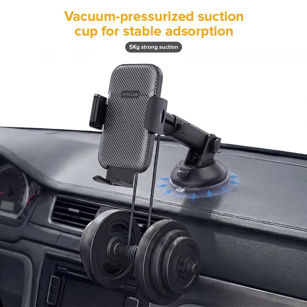 STELLAR_DRIVE_Car_Mobile_Phone_Holder,_Stand_for_Dashboard_&_Windshield_with_Strong_Suction_Cup,_360°_Rotation_Adjustable_Arm,_One_Hand_Operation,_Compatible_with_4_to_7_inch_Devices_(Black)