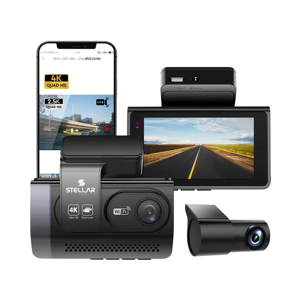 STELLAR_DRIVE_SD-03_Pro_4k_Dual_Dash_Cam_|_4K_Front_+_2.5K_Rear_Camera_|_WiFi_App_Control_|_HD_Resolution_|_3.0”_IPS_Screen_|_Night_Vision_|_140°_Wide_Angle_|_Loop_Recording_|_G-Sensor