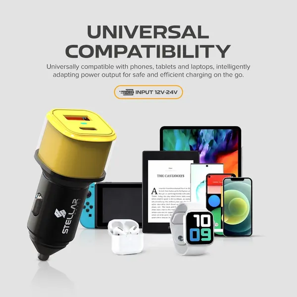 Stellar_Drive_Fast_Car_Charger_with_Dual_Output_|_Max_output-130W_|_Dual_Port_USB-A_100W_+_Type-C_PD_30W_|_Smart_Safety_Chip_|_Compatible_with_All_Smartphones,_iPad,_Tablets,_MacBooks_-_XC-36