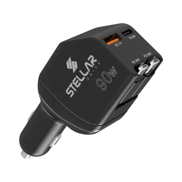 Stellar_Drive_XC-11_4-in-1_Car_Charger_90W,_Built-in_Retractable_USB-C_Cables,_USB-C_PD_30W_+_QC_3.0,_Super_Fast_Charging,_Compact_Car_Phone_Charger_iPhone_Android_Tablet_GPS_–_Matte_Black
