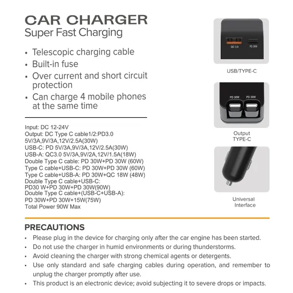 Stellar_Drive_XC-11_4-in-1_Car_Charger_90W,_Built-in_Retractable_USB-C_Cables,_USB-C_PD_30W_+_QC_3.0,_Super_Fast_Charging,_Compact_Car_Phone_Charger_iPhone_Android_Tablet_GPS_–_Matte_Black