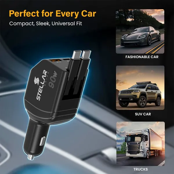 Stellar_Drive_XC-11_4-in-1_Car_Charger_90W,_Built-in_Retractable_USB-C_Cables,_USB-C_PD_30W_+_QC_3.0,_Super_Fast_Charging,_Compact_Car_Phone_Charger_iPhone_Android_Tablet_GPS_–_Matte_Black