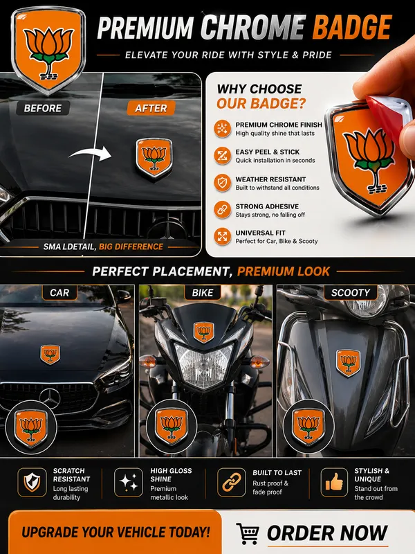 Bjp_Lotus_Badge_Chrome_Finish_Political_Party_Emblem_For_Car_And_Bike