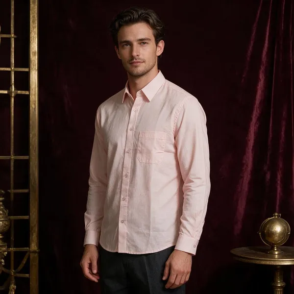 Peach_Cotton_Linen_Shirt_For_Men