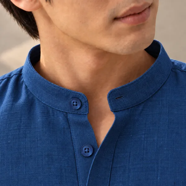 Navy_Blue_Hemp_Full_Sleeve_Short_Kurta_For_Men